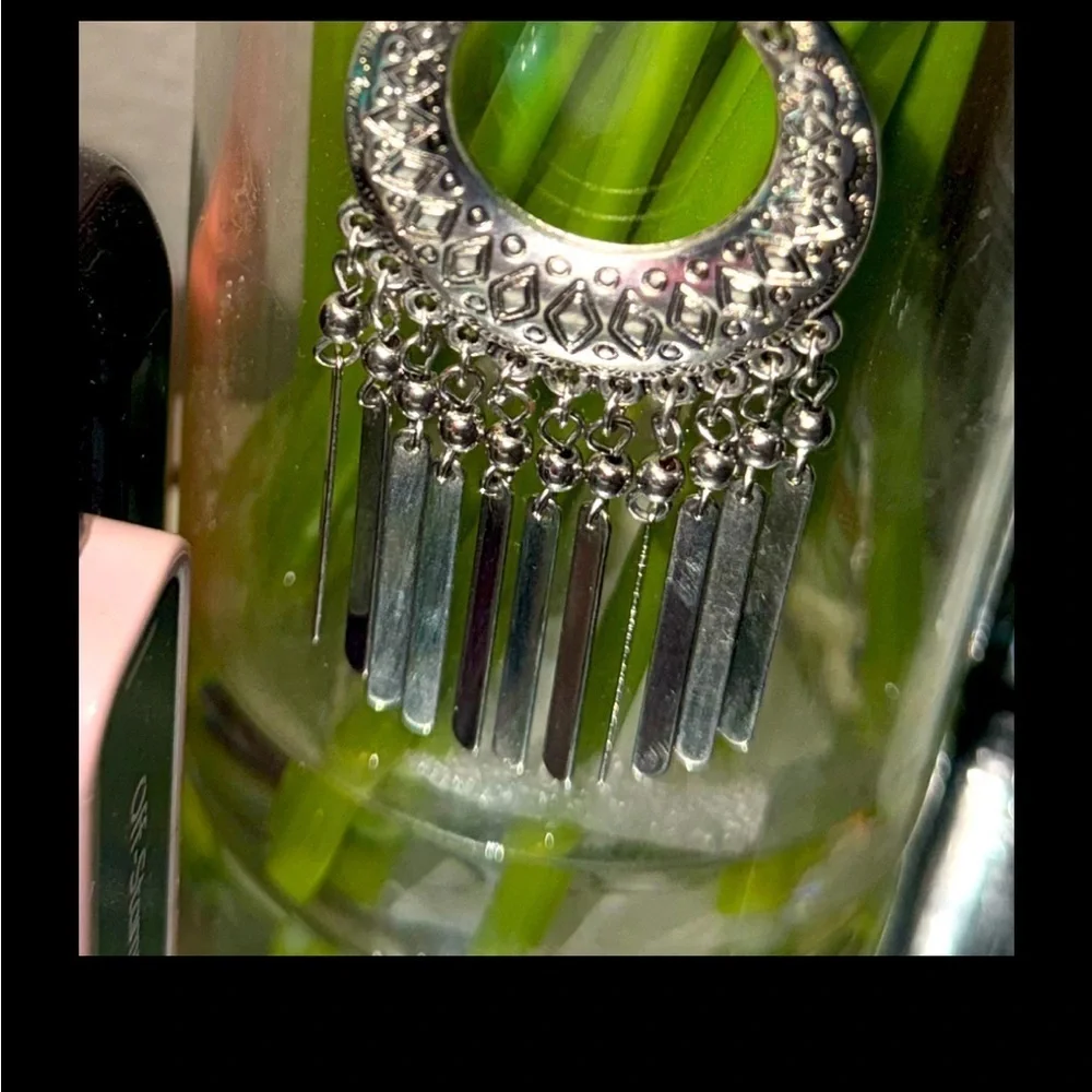 Chico's Silver Tone Crescent Dangle Earrings - Boho Chic Fringe